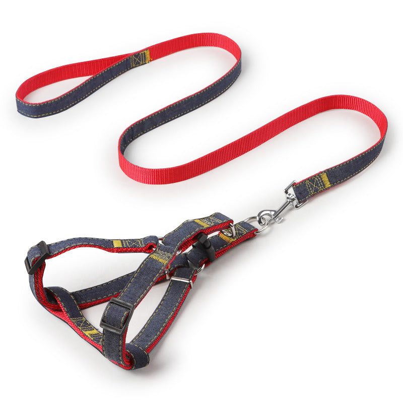 Pet Supplies Dog Leash Chest And Back Leash Dog Leash Wear-Resistant Denim Stitched Dog Leash