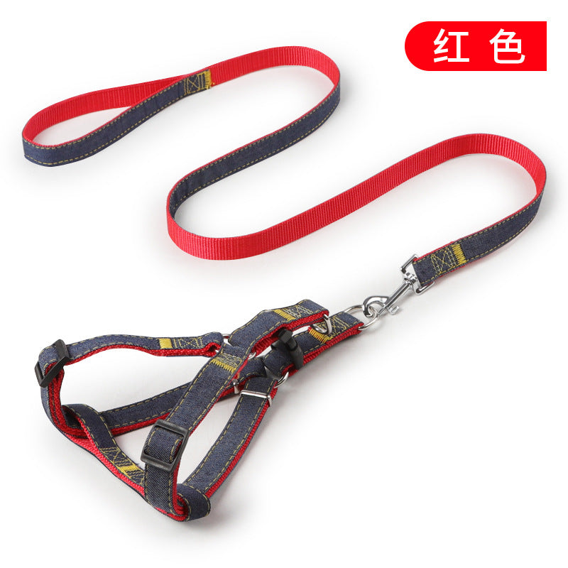 Pet Supplies Dog Leash Chest And Back Leash Dog Leash Wear-Resistant Denim Stitched Dog Leash