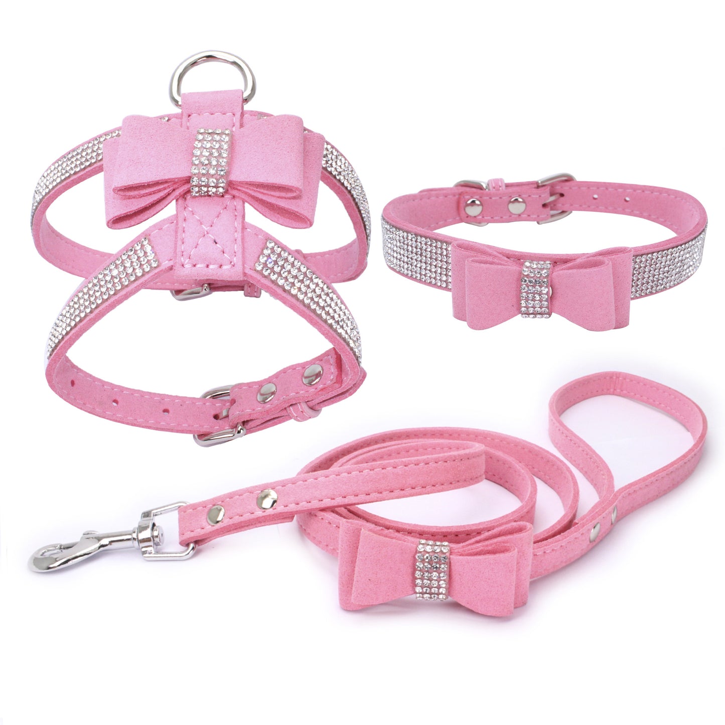 Shiny Rhinestone Bow Pet Chest Strap Small And Medium Dog Traction Rope Walking Cat Traction Chest Strap Anti-break