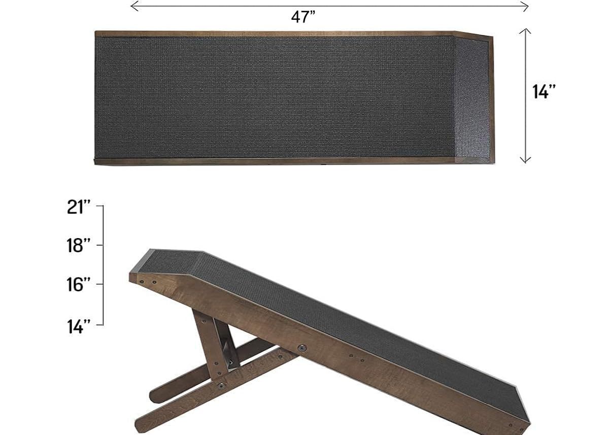 Youfun Adjustable Dog Ramp for Bed Small Dog & Large Dogs - 24" H Folding Dachshund Ramp Hardwood Pet Ramp for Couch with Platform Top & Anti-Slip Surface - 47" L Dog Ramps for Medium Dogs & Old Cats