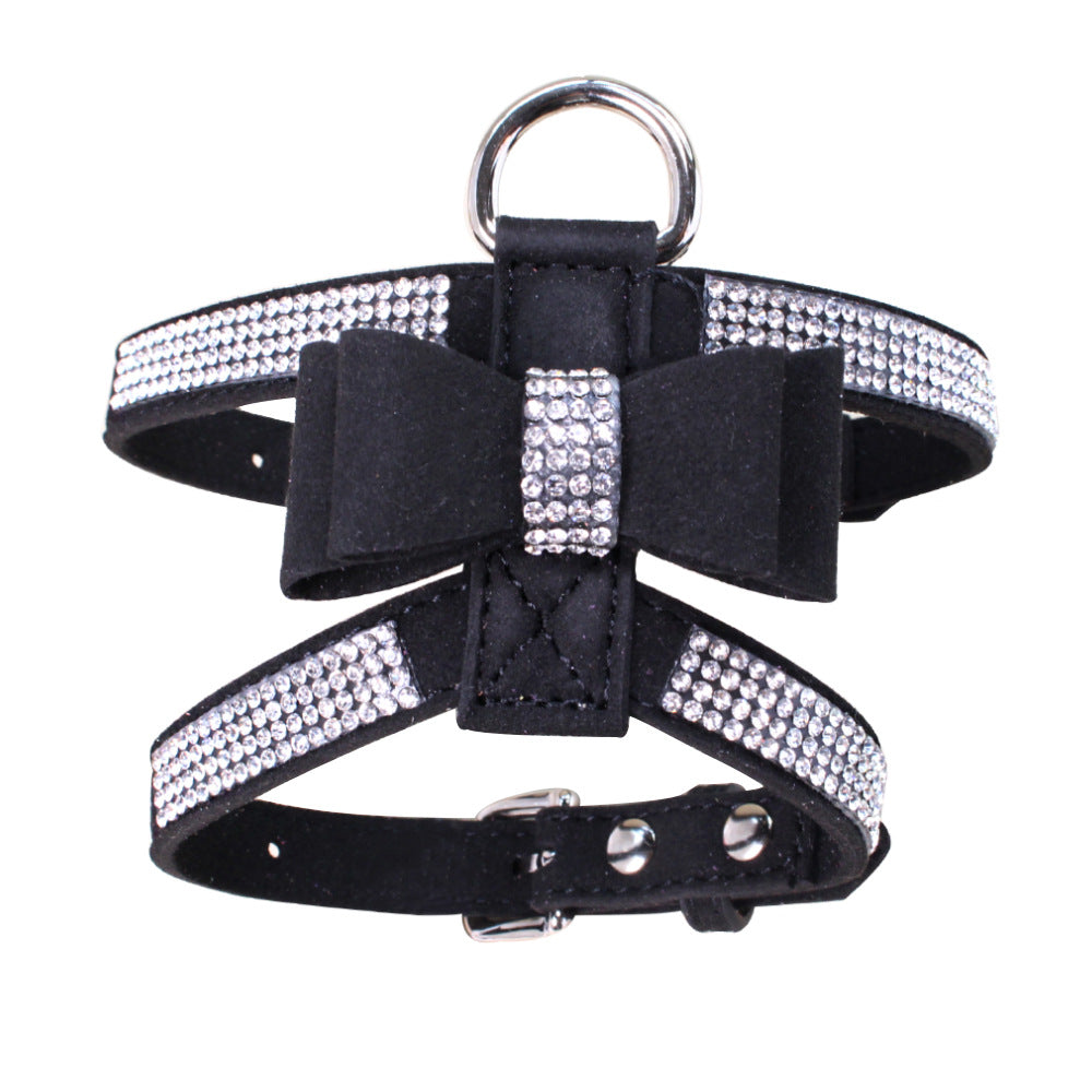 Shiny Rhinestone Bow Pet Chest Strap Small And Medium Dog Traction Rope Walking Cat Traction Chest Strap Anti-break