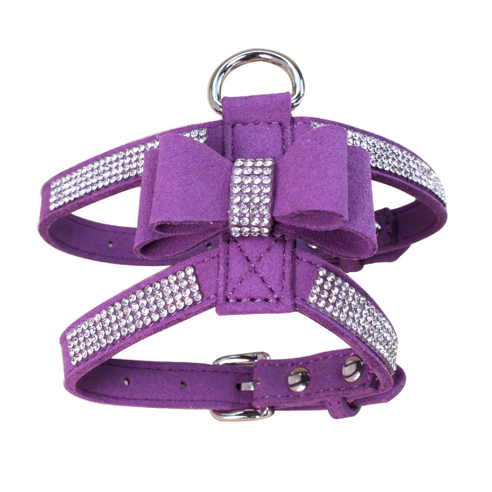 Shiny Rhinestone Bow Pet Chest Strap Small And Medium Dog Traction Rope Walking Cat Traction Chest Strap Anti-break
