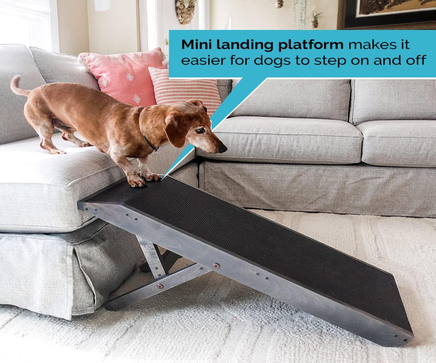 Youfun Adjustable Dog Ramp for Bed Small Dog & Large Dogs - 24" H Folding Dachshund Ramp Hardwood Pet Ramp for Couch with Platform Top & Anti-Slip Surface - 47" L Dog Ramps for Medium Dogs & Old Cats