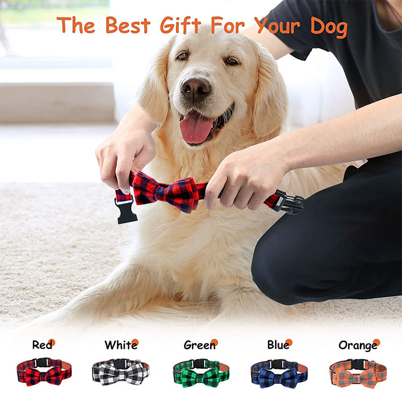Dog Bow Tie Plaid Dog Collar Cat Bowtie Adjustable Soft