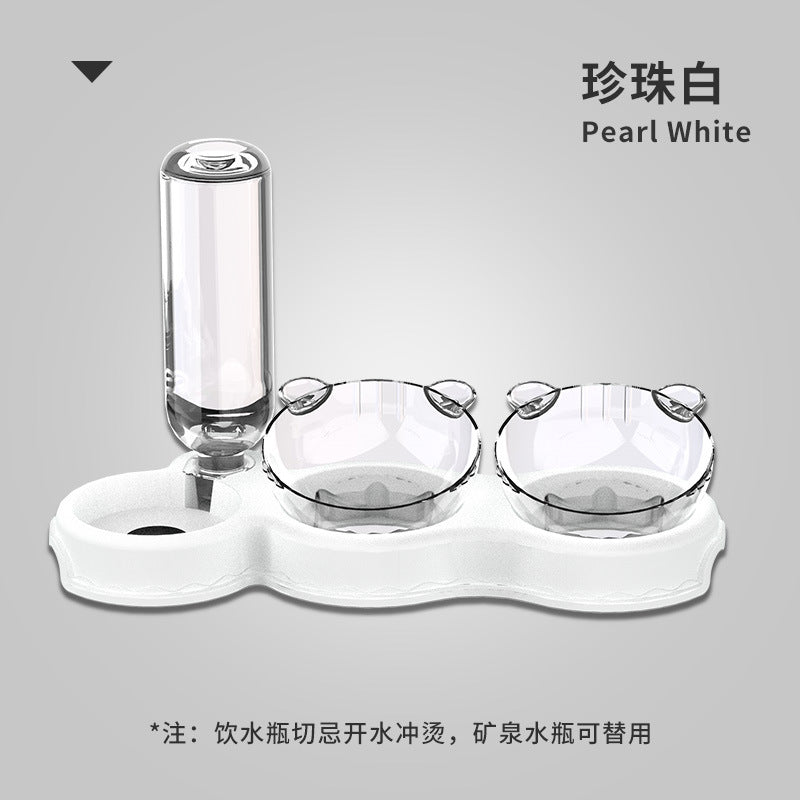Pet Bowl Plastic Dog Bowl Double Bowl Automatic Drinking Anti-Tipping Food Basin Pet Bowl
