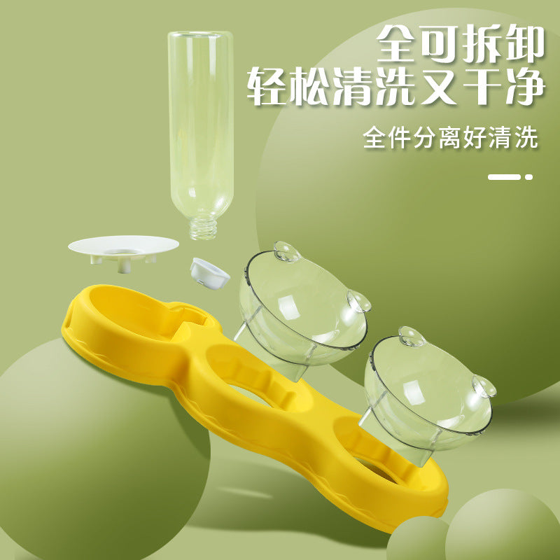 Pet Bowl Plastic Dog Bowl Double Bowl Automatic Drinking Anti-Tipping Food Basin Pet Bowl