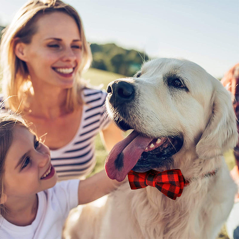 Dog Bow Tie Plaid Dog Collar Cat Bowtie Adjustable Soft