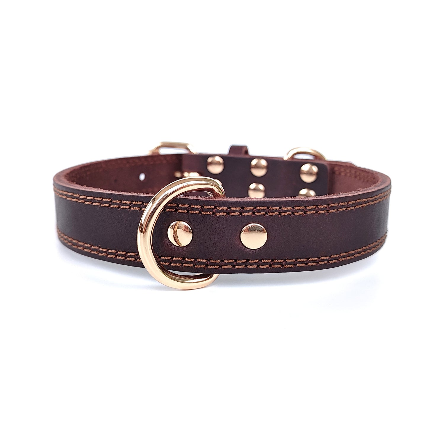 Pet Collar Genuine Leather Top Layer Cowhide Dog Collar Neck Collar Double Line Double D Buckle