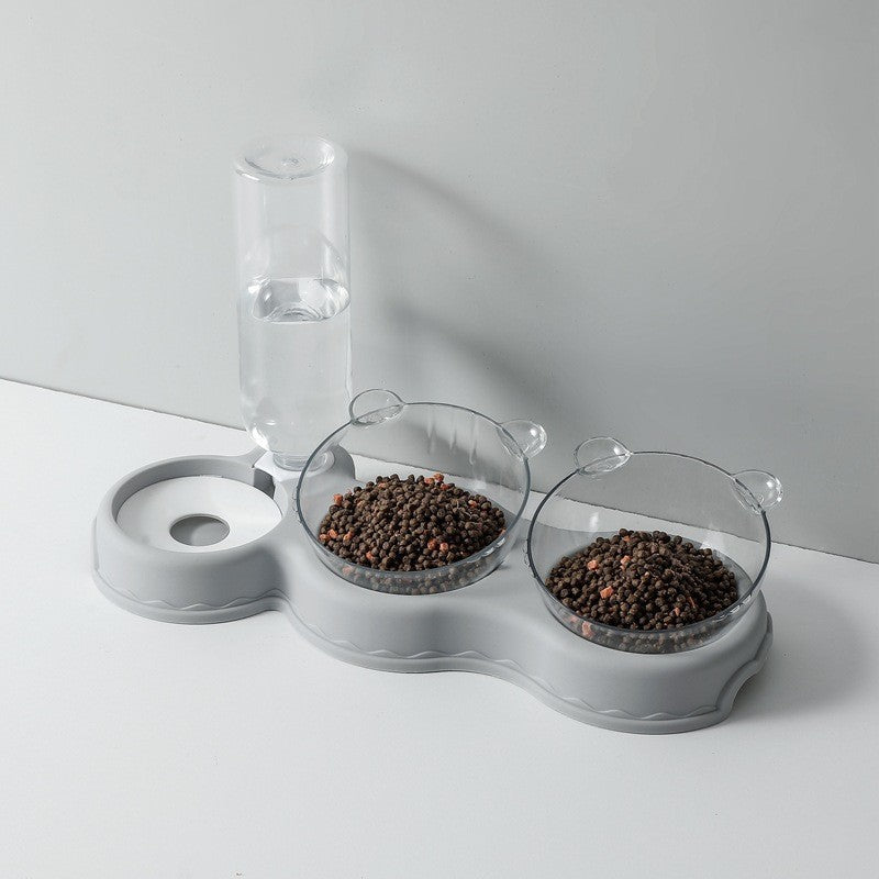 Pet Bowl Plastic Dog Bowl Double Bowl Automatic Drinking Anti-Tipping Food Basin Pet Bowl