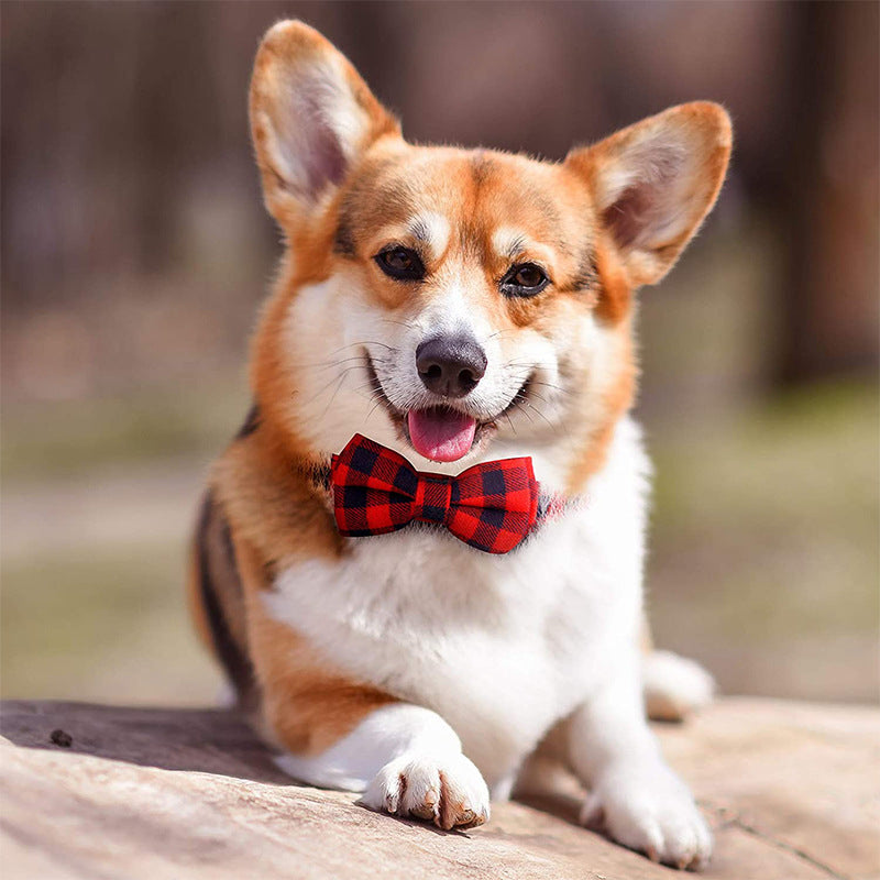 Dog Bow Tie Plaid Dog Collar Cat Bowtie Adjustable Soft