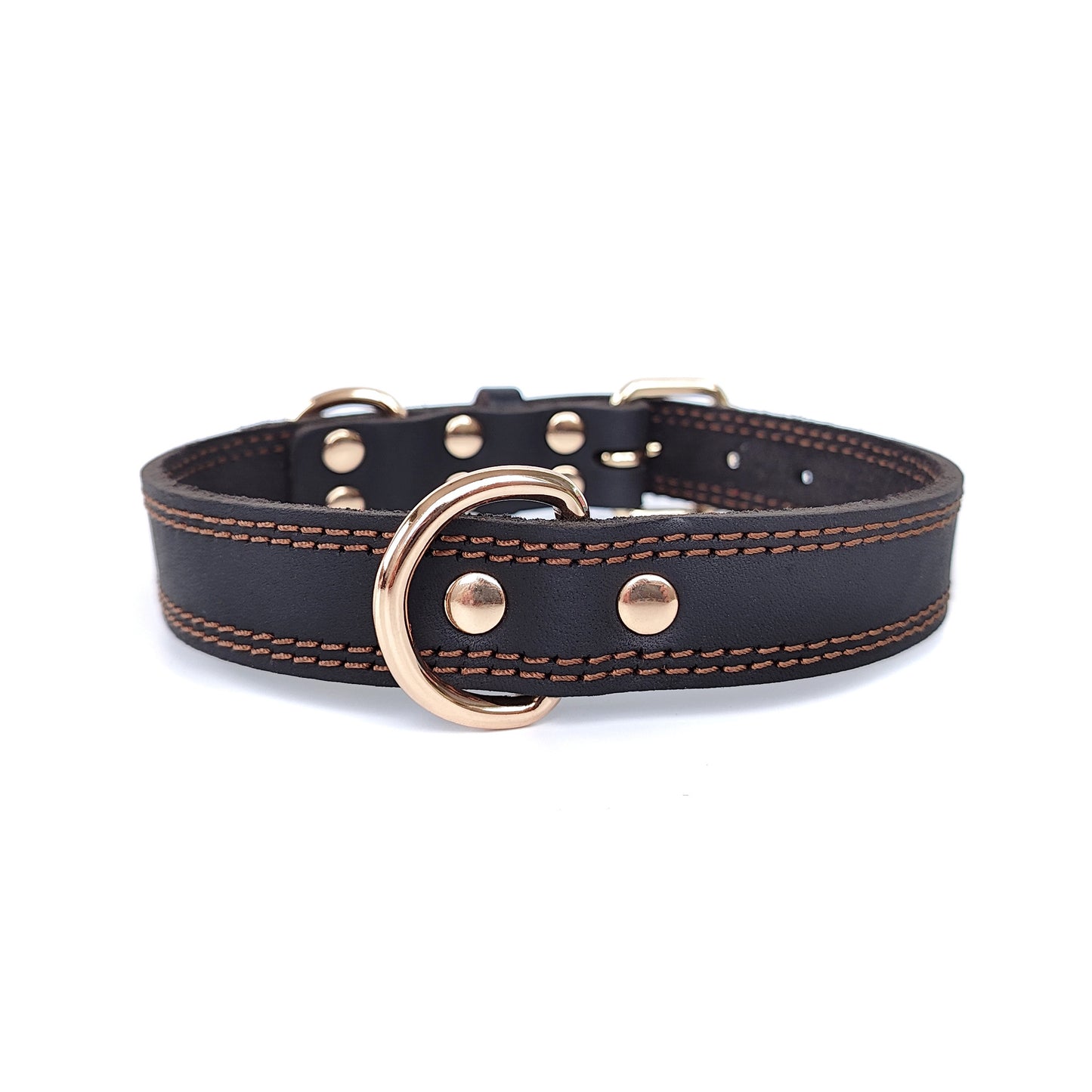 Pet Collar Genuine Leather Top Layer Cowhide Dog Collar Neck Collar Double Line Double D Buckle