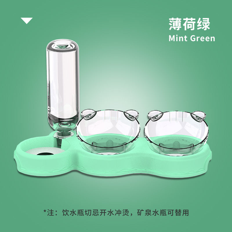 Pet Bowl Plastic Dog Bowl Double Bowl Automatic Drinking Anti-Tipping Food Basin Pet Bowl