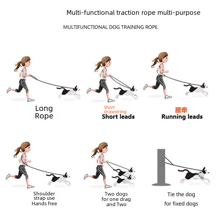 Woven Rainbow Running Dog Leash Multifunctional Dog Leash Double-headed Pet Leash Dog Leash
