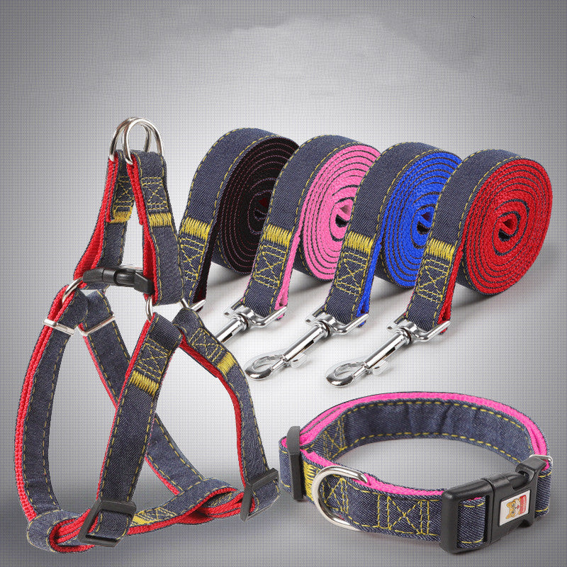 Pet Supplies Dog Leash Chest And Back Leash Dog Leash Wear-Resistant Denim Stitched Dog Leash