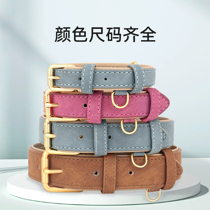 Dog Collar Medium-sized Dog Dog Collar French Dou Kejin Hair Double-layer Leather Dog Collar