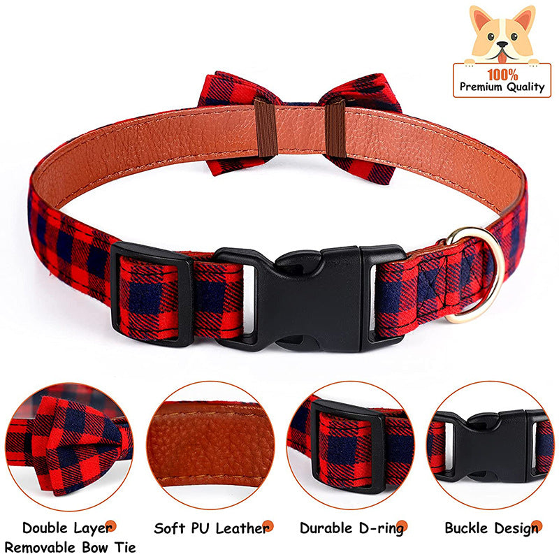 Dog Bow Tie Plaid Dog Collar Cat Bowtie Adjustable Soft