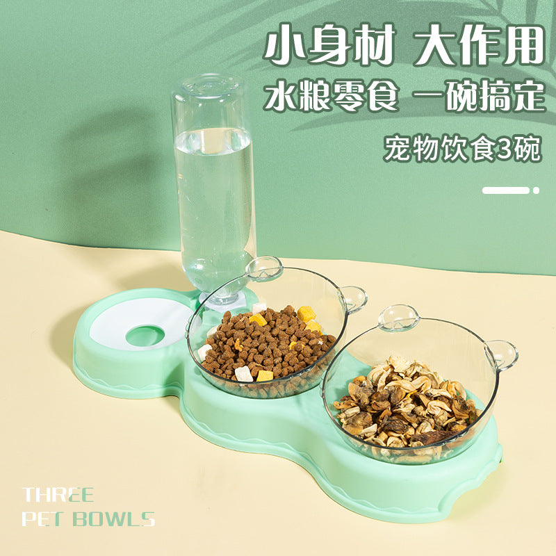 Pet Bowl Plastic Dog Bowl Double Bowl Automatic Drinking Anti-Tipping Food Basin Pet Bowl