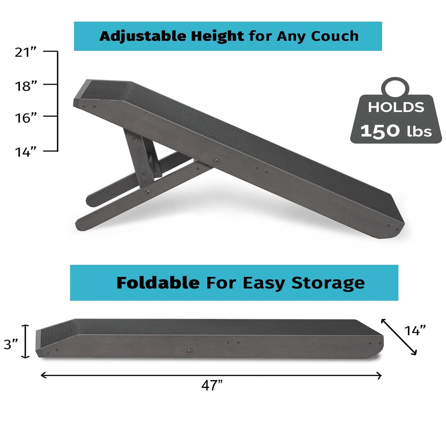 Youfun Adjustable Dog Ramp for Bed Small Dog & Large Dogs - 24" H Folding Dachshund Ramp Hardwood Pet Ramp for Couch with Platform Top & Anti-Slip Surface - 47" L Dog Ramps for Medium Dogs & Old Cats