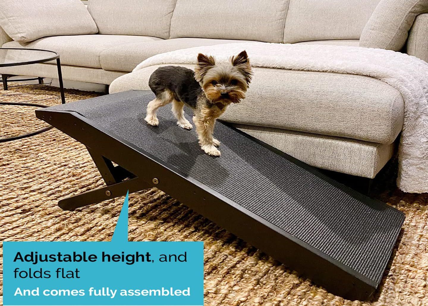 Youfun Adjustable Dog Ramp for Bed Small Dog & Large Dogs - 24" H Folding Dachshund Ramp Hardwood Pet Ramp for Couch with Platform Top & Anti-Slip Surface - 47" L Dog Ramps for Medium Dogs & Old Cats