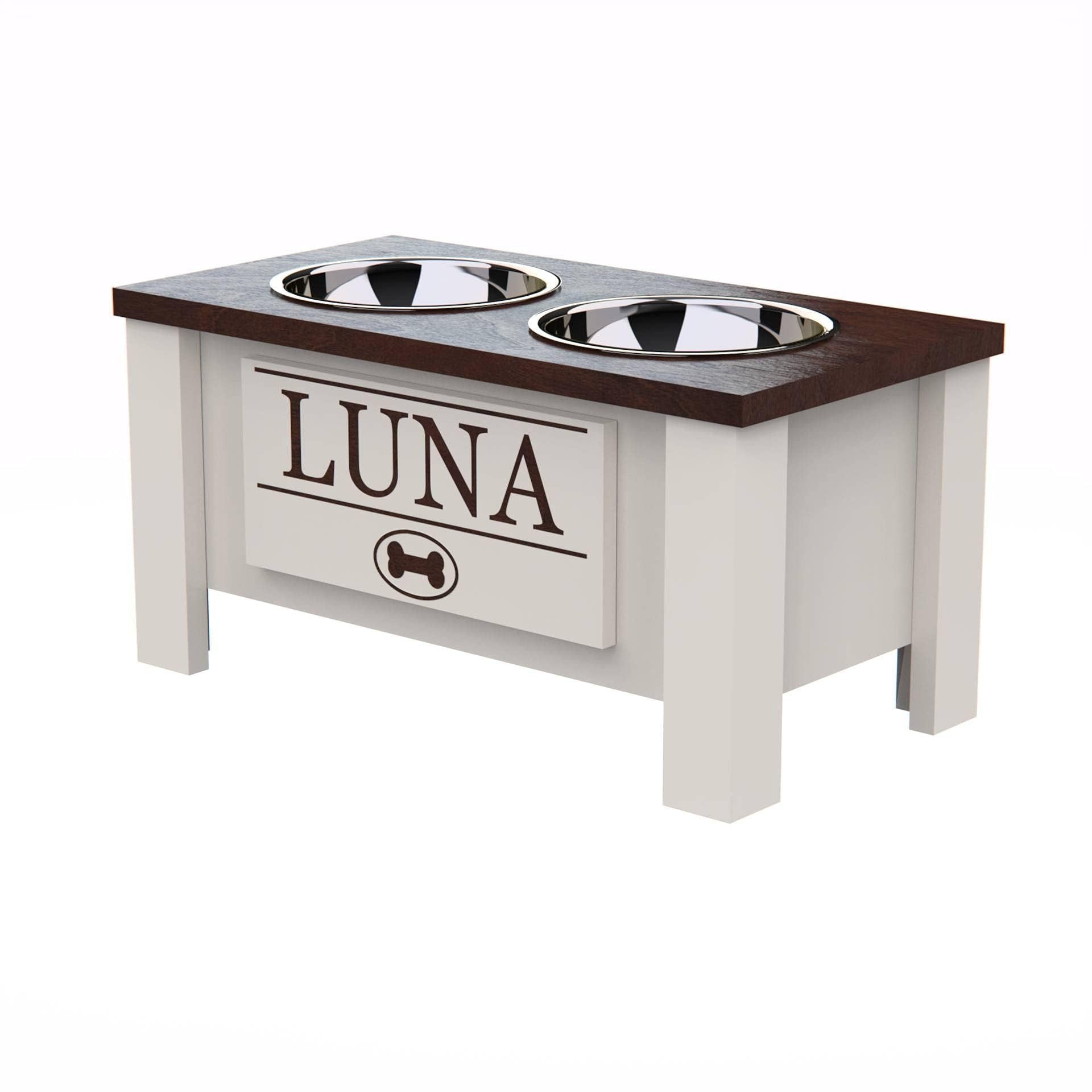 Raised Dog Bowl Stand with Internal Storage, Elevated Dog Bowls with Double Stainless Steel Dish Separate Design Easy Reach Pet Diner for Cats &amp; Dogs