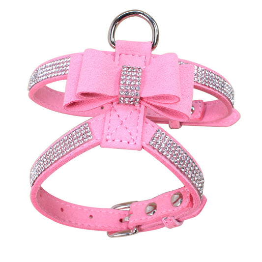 Shiny Rhinestone Bow Pet Chest Strap Small And Medium Dog Traction Rope Walking Cat Traction Chest Strap Anti-break