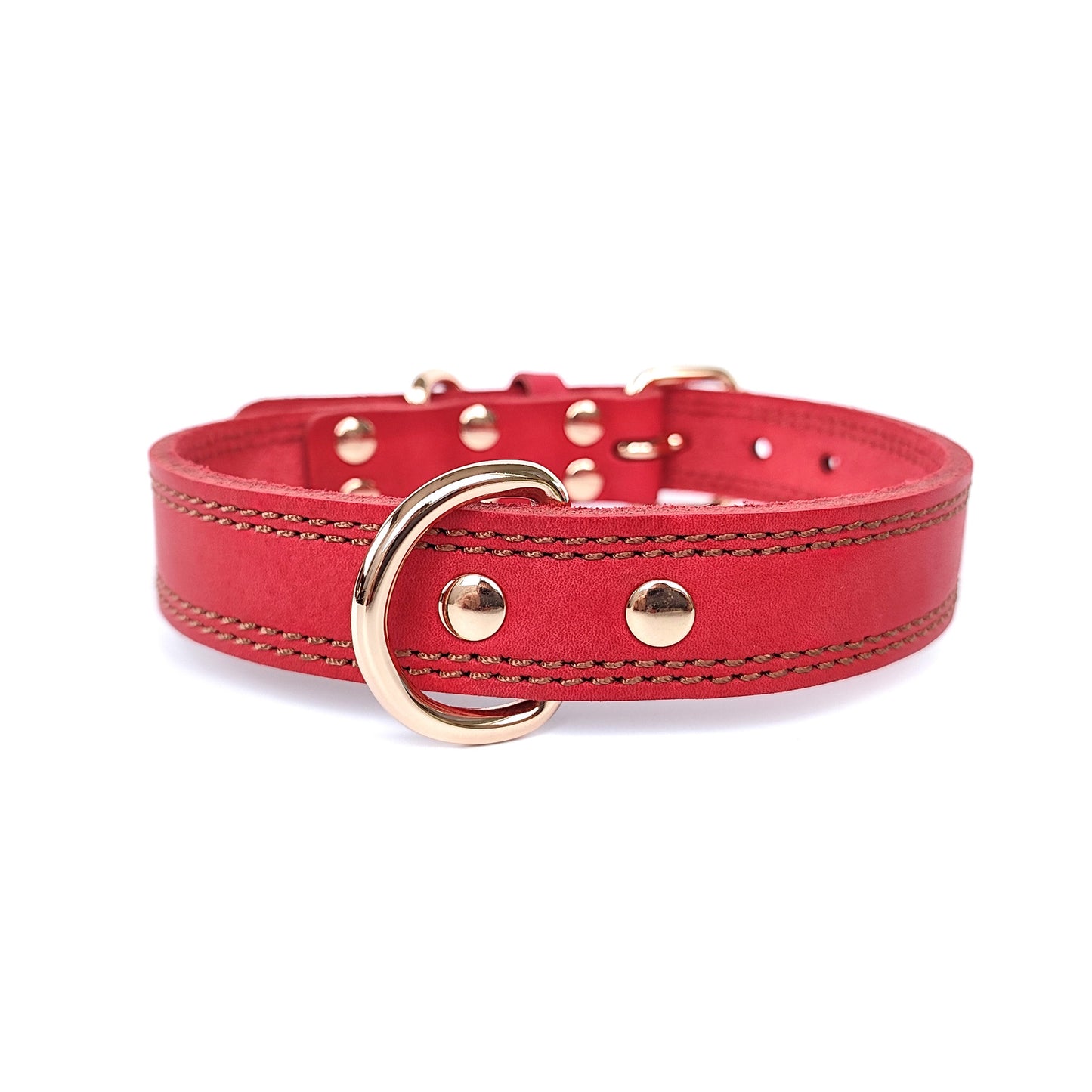 Pet Collar Genuine Leather Top Layer Cowhide Dog Collar Neck Collar Double Line Double D Buckle