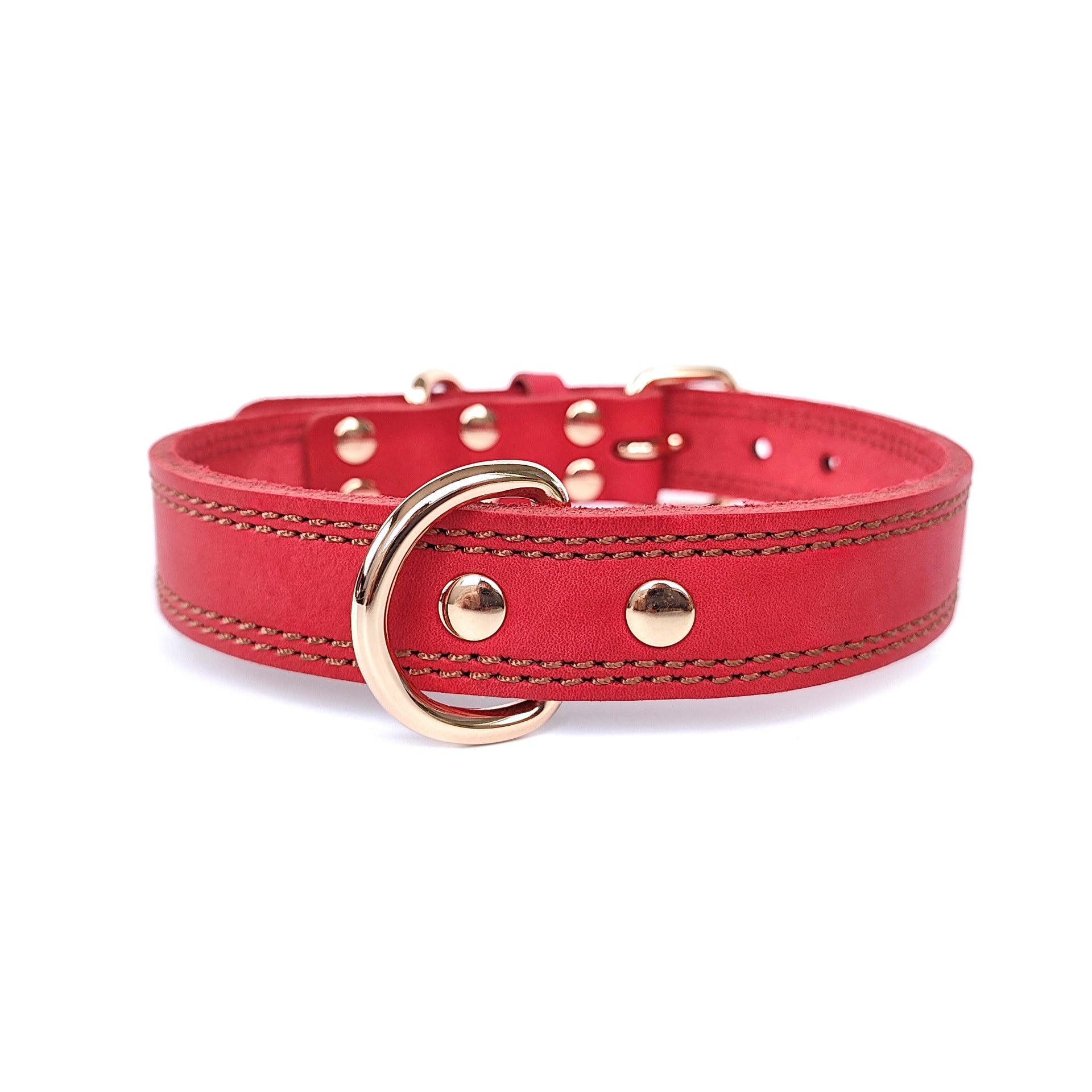 Pet Collar Genuine Leather Top Layer Cowhide Dog Collar Neck Collar Double Line Double D Buckle