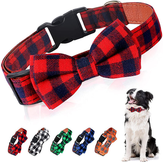 Dog Bow Tie Plaid Dog Collar Cat Bowtie Adjustable Soft