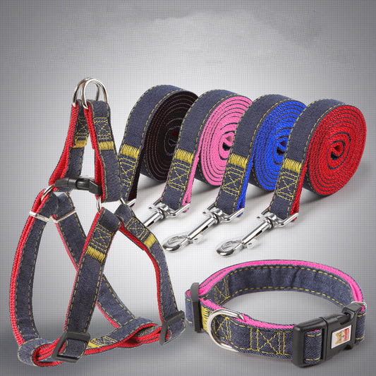 Pet Supplies Dog Leash Chest And Back Leash Dog Leash Wear-Resistant Denim Stitched Dog Leash