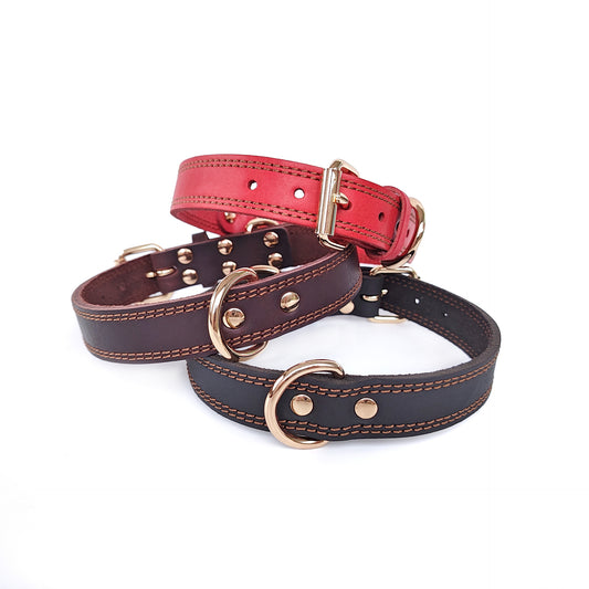 Pet Collar Genuine Leather Top Layer Cowhide Dog Collar Neck Collar Double Line Double D Buckle